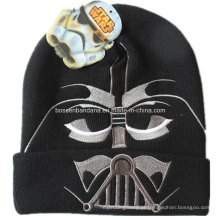 OEM Produce Customized Design Bordado Esqui Esportes Hat Acrílico Knit Black Beanie Hat